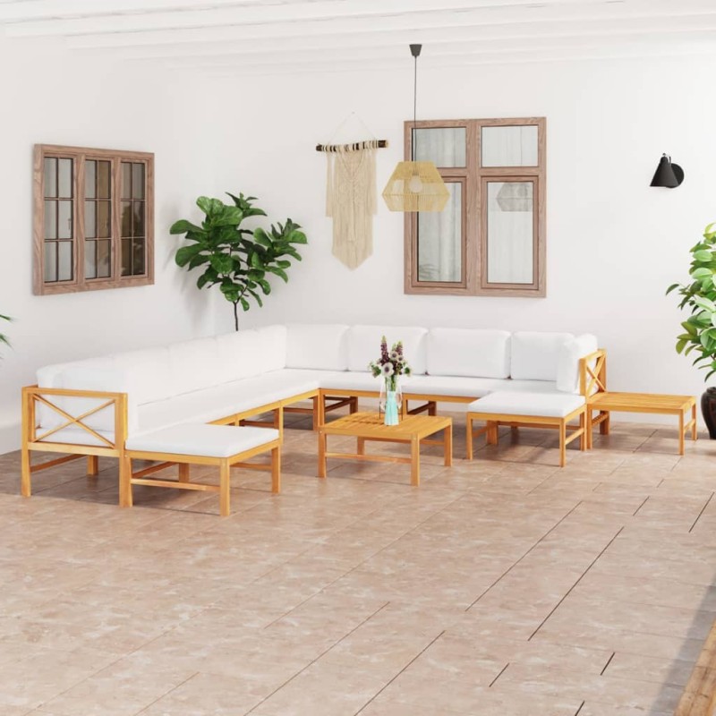 vidaXL Set Divani Giardino 12 pz Cuscini Crema Legno Massello di Teak