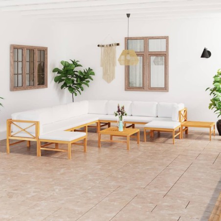 vidaXL Set Divani Giardino 12 pz Cuscini Crema Legno Massello di Teak