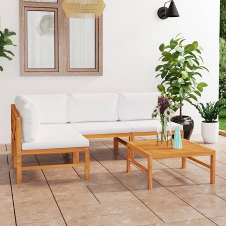 vidaXL Set Divani da Giardino 5pz Cuscini Crema Legno Massello di Teak
