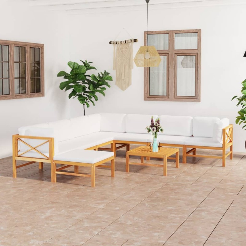 vidaXL Set Divani da Giardino 9pz Cuscini Crema Legno Massello di Teak vidaXL Set Divani da Giardino 9pz Cuscini Crema Legno Massello di Teak
