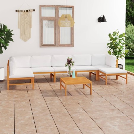 vidaXL Set Divani da Giardino 8pz Cuscini Crema Legno Massello di Teak
