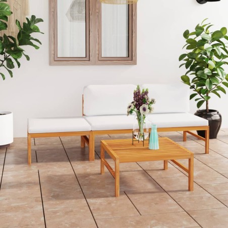 vidaXL Set Divani da Giardino 4pz Cuscini Crema Legno Massello di Teak