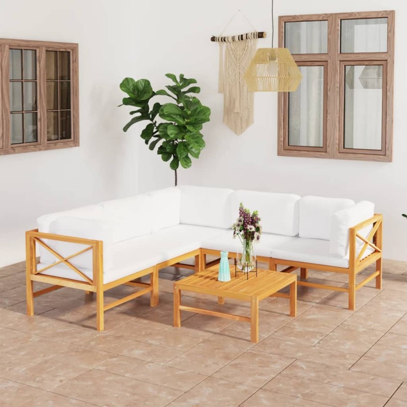 vidaXL Set Divani da Giardino 6pz Cuscini Crema Legno Massello di Teak vidaXL Set Divani da Giardino 6pz Cuscini Crema Legno Massello di Teak