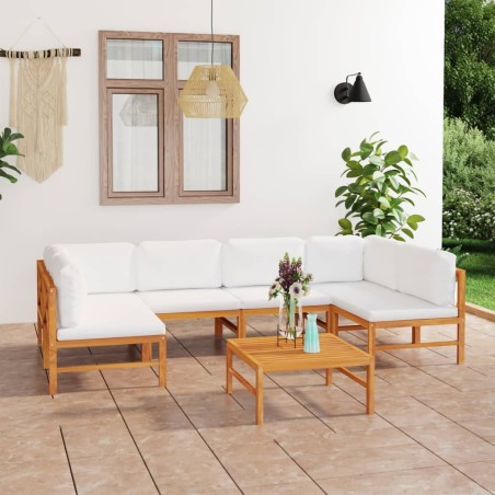 vidaXL Set Divani da Giardino 7pz Cuscini Crema Legno Massello di Teak