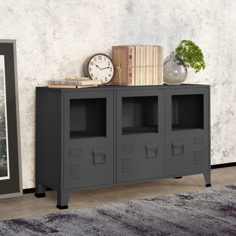 vidaXL Credenza Antracite Industriale 105x35x62 cm in Metallo e Vetro vidaXL Credenza Antracite Industriale 105x35x62 cm in Metallo e Vetro