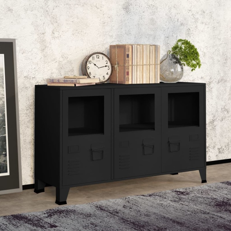 vidaXL Credenza Nera Industriale 105x35x62 cm in Metallo e Vetro vidaXL Credenza Nera Industriale 105x35x62 cm in Metallo e Vetro
