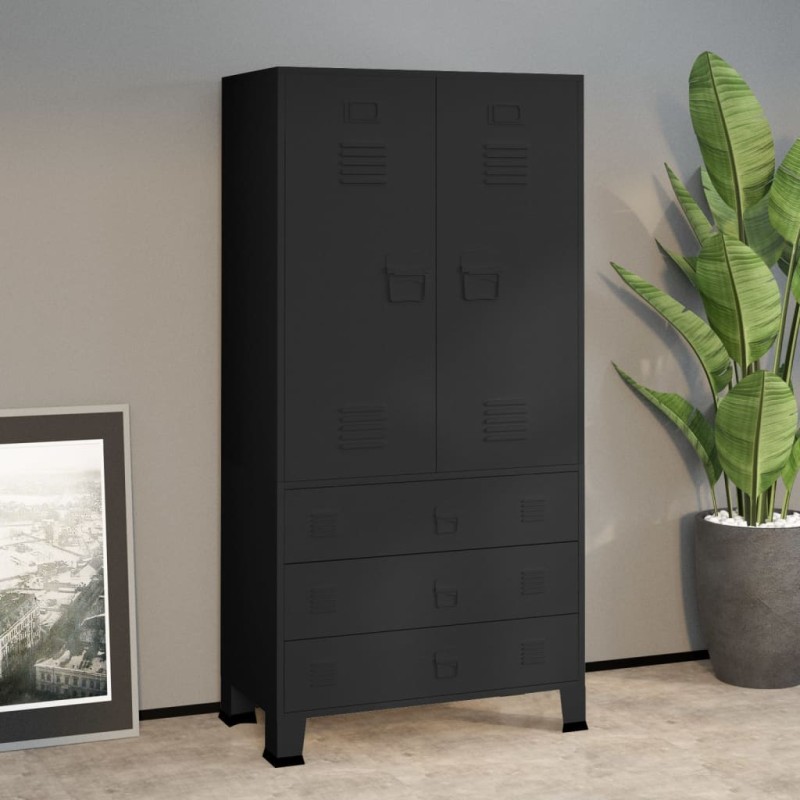 vidaXL Armadio Industriale Nero 90x50x180 cm in Metallo vidaXL Armadio Industriale Nero 90x50x180 cm in Metallo