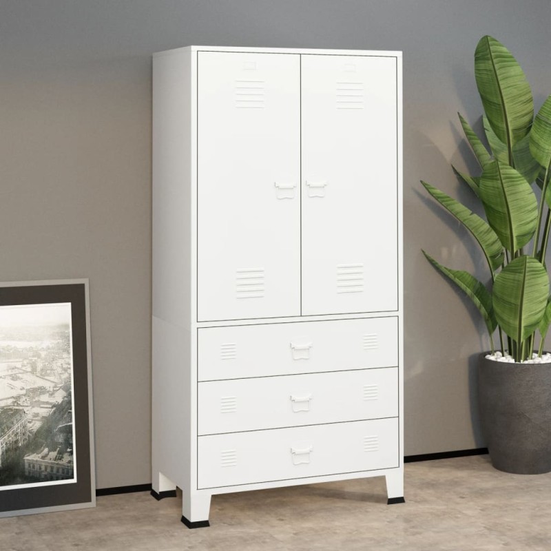 vidaXL Armadio Bianco Industriale 90x50x180 cm in Metallo vidaXL Armadio Bianco Industriale 90x50x180 cm in Metallo