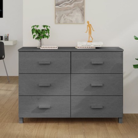 vidaXL Credenza HAMAR Grigio Scuro 113x40x80 cm Legno Massello di Pino