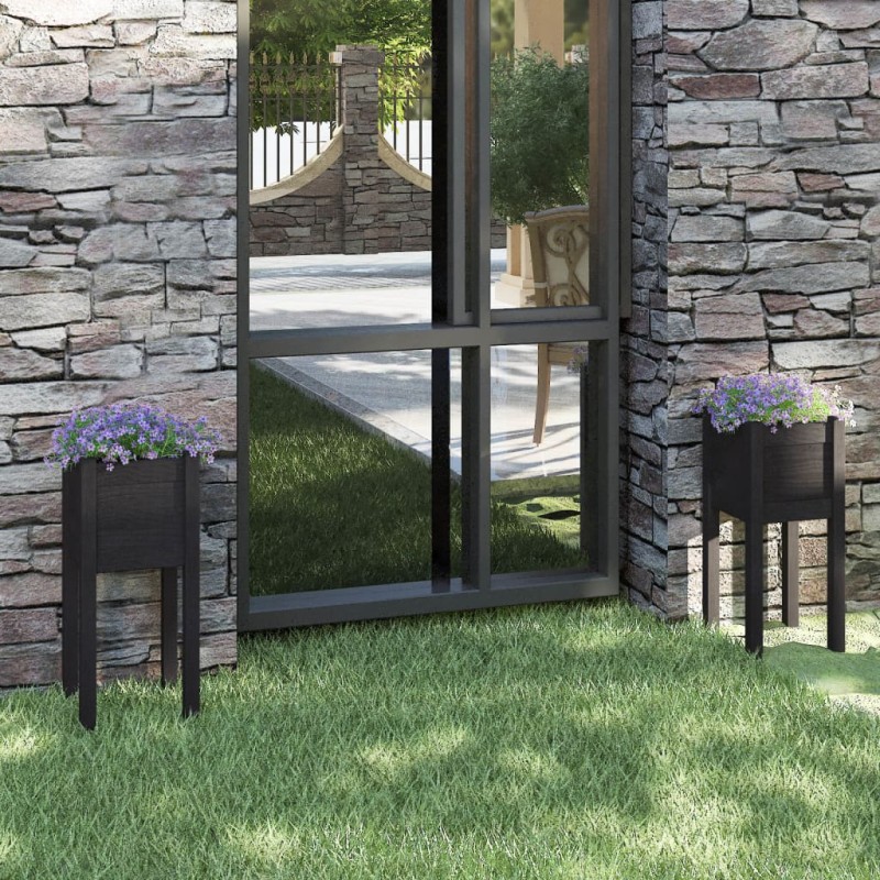 vidaXL Fioriere da Giardino 2 pz Nere 31x31x70 cm in Legno di Pino vidaXL Fioriere da Giardino 2 pz Nere 31x31x70 cm in Legno di Pino