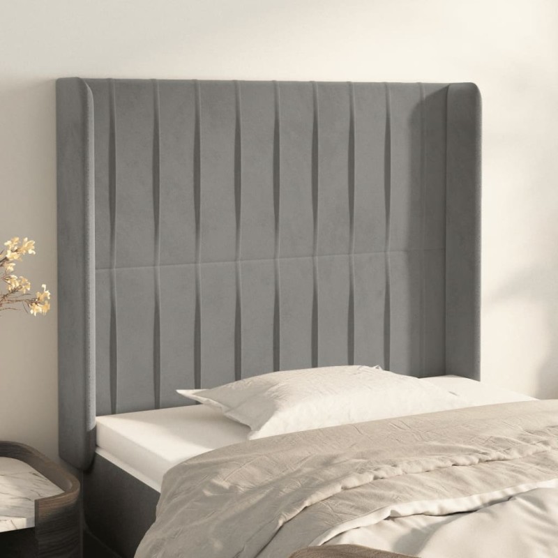 Testiera ad Orecchio Grigio Chiaro 103x16x118/128 cm in Velluto Testiera ad Orecchio Grigio Chiaro 103x16x118/128 cm in Velluto