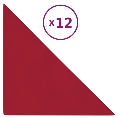 vidaXL Pannelli Murali 12 pz Rosso Vino 30x30 cm Velluto 0,54 m²