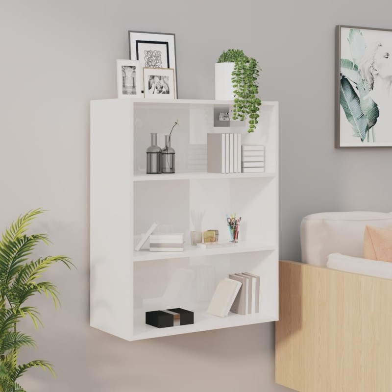vidaXL Armadietto Pensile a Parete Bianco Lucido 69,5x32,5x90 cm vidaXL Armadietto Pensile a Parete Bianco Lucido 69,5x32,5x90 cm