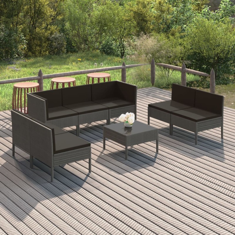 vidaXL Set Divani da Giardino 8 pz con Cuscini in Polyrattan Grigio vidaXL Set Divani da Giardino 8 pz con Cuscini in Polyrattan Grigio