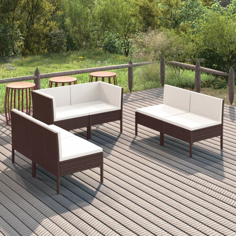 vidaXL Set Divani da Giardino 6 pz con Cuscini in Polyrattan Marrone