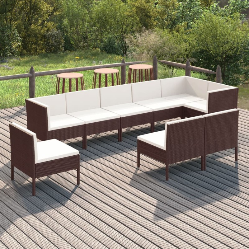 vidaXL Set Divani da Giardino 9 pz con Cuscini in Polyrattan Marrone vidaXL Set Divani da Giardino 9 pz con Cuscini in Polyrattan Marrone