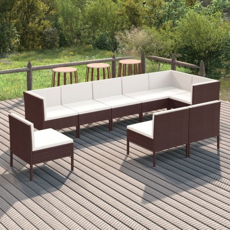 vidaXL Set Divani da Giardino 9 pz con Cuscini in Polyrattan Marrone
