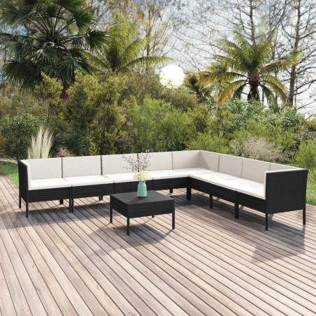 vidaXL Set Divani da Giardino 9 pz con Cuscini in Polyrattan Nero
