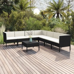 vidaXL Set Divani da Giardino 8 pz con Cuscini in Polyrattan Nero
