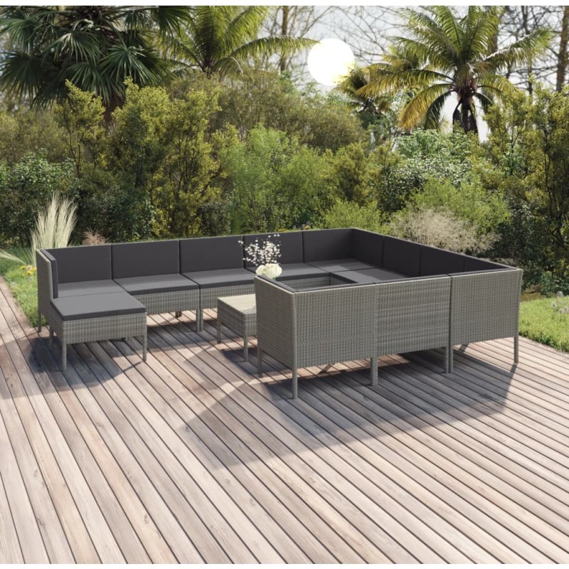 vidaXL Set Divani da Giardino 12 pz con Cuscini in Polyrattan Grigio