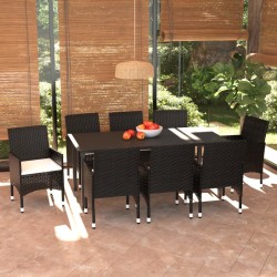 vidaXL Set Pranzo da Giardino 9 pz con Cuscini in Polyrattan Nero