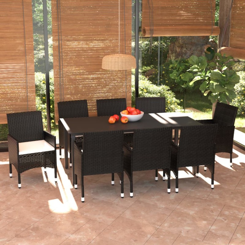 vidaXL Set Pranzo da Giardino 9 pz con Cuscini in Polyrattan Nero vidaXL Set Pranzo da Giardino 9 pz con Cuscini in Polyrattan Nero
