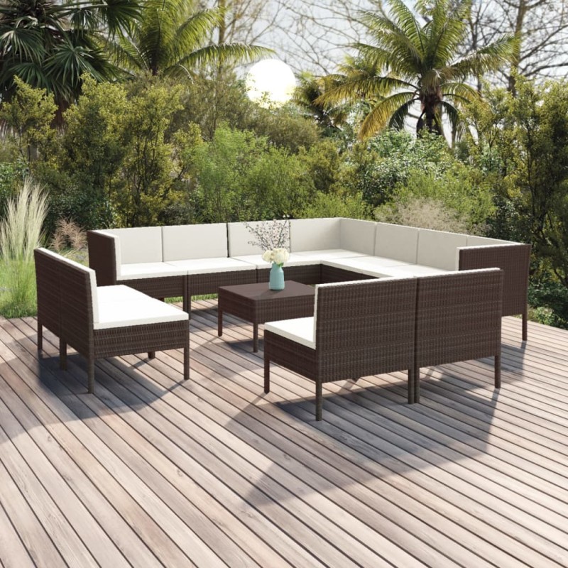 vidaXL Set Divani da Giardino 12 pz con Cuscini in Polyrattan Marrone vidaXL Set Divani da Giardino 12 pz con Cuscini in Polyrattan Marrone
