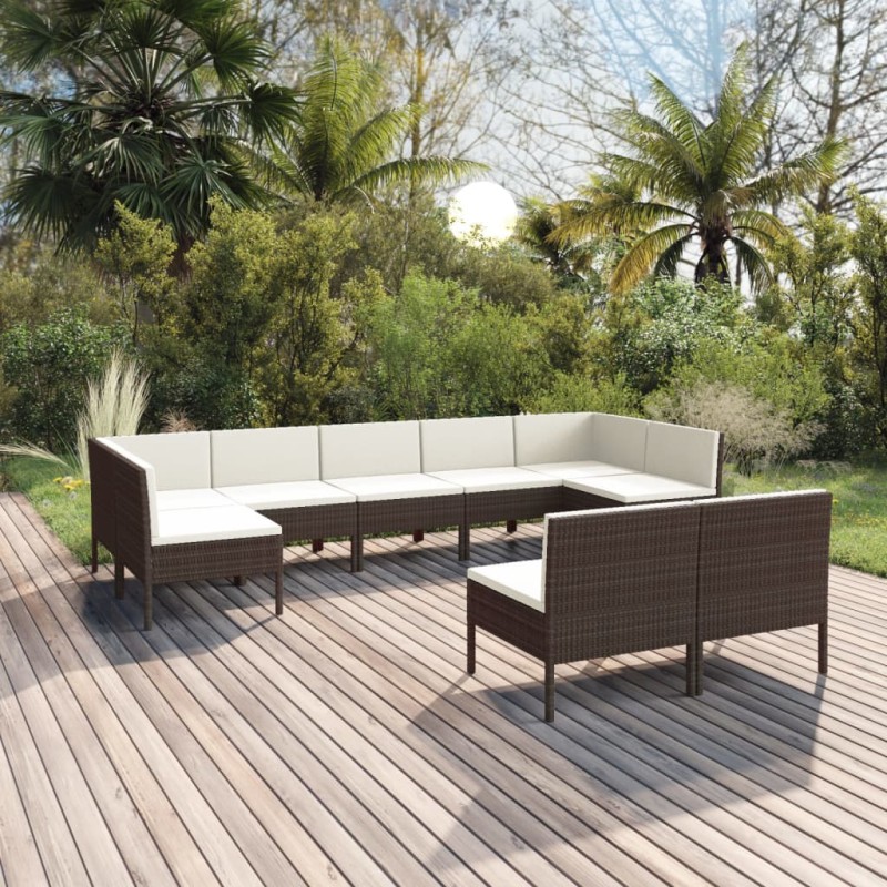 vidaXL Set Divani da Giardino 9 pz con Cuscini in Polyrattan Marrone vidaXL Set Divani da Giardino 9 pz con Cuscini in Polyrattan Marrone