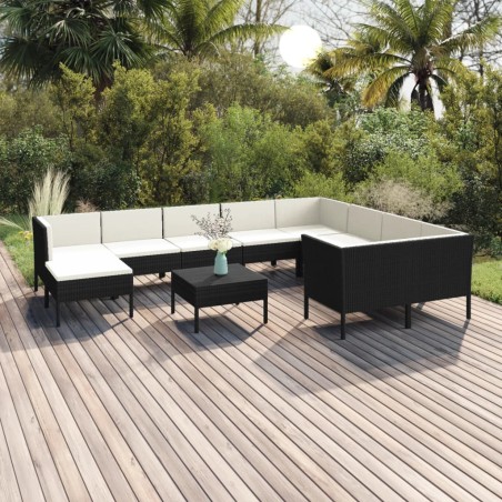 vidaXL Set Divani da Giardino 11 pz con Cuscini in Polyrattan Nero