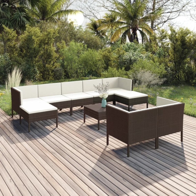 vidaXL Set Divani da Giardino 10 pz con Cuscini in Polyrattan Marrone vidaXL Set Divani da Giardino 10 pz con Cuscini in Polyrattan Marrone