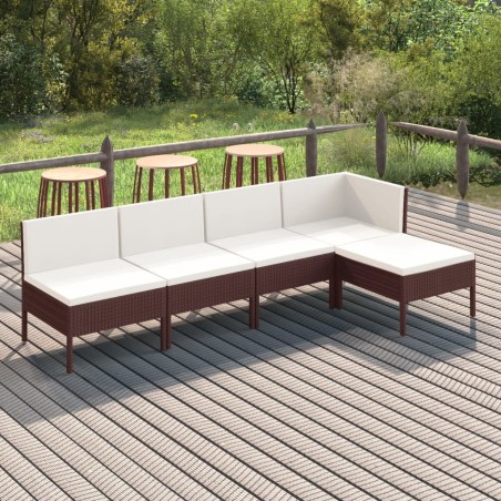 vidaXL Set Divani da Giardino 5 pz con Cuscini in Polyrattan Marrone