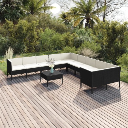 vidaXL Set Divani da Giardino 11 pz con Cuscini in Polyrattan Nero