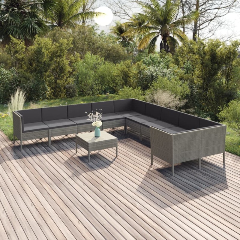 vidaXL Set Divani da Giardino 11 pz con Cuscini in Polyrattan Grigio vidaXL Set Divani da Giardino 11 pz con Cuscini in Polyrattan Grigio