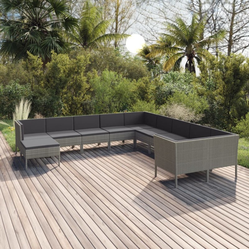 vidaXL Set Divani da Giardino 11 pz con Cuscini in Polyrattan Grigio vidaXL Set Divani da Giardino 11 pz con Cuscini in Polyrattan Grigio