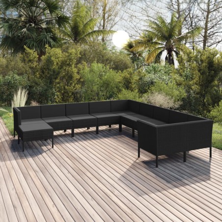 vidaXL Set Divani da Giardino 11 pz con Cuscini in Polyrattan Nero