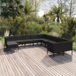 vidaXL Set Divani da Giardino 11 pz con Cuscini in Polyrattan Nero