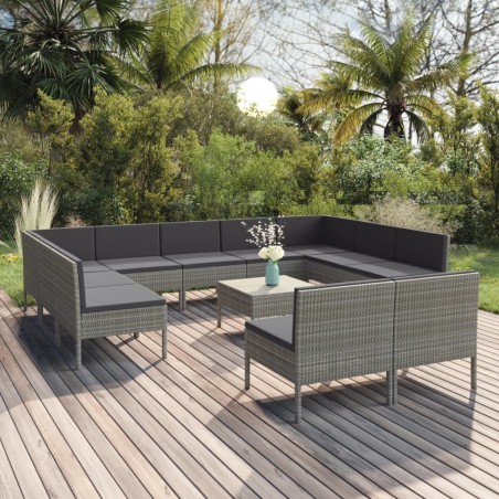 vidaXL Set Divani da Giardino 12 pz con Cuscini in Polyrattan Grigio