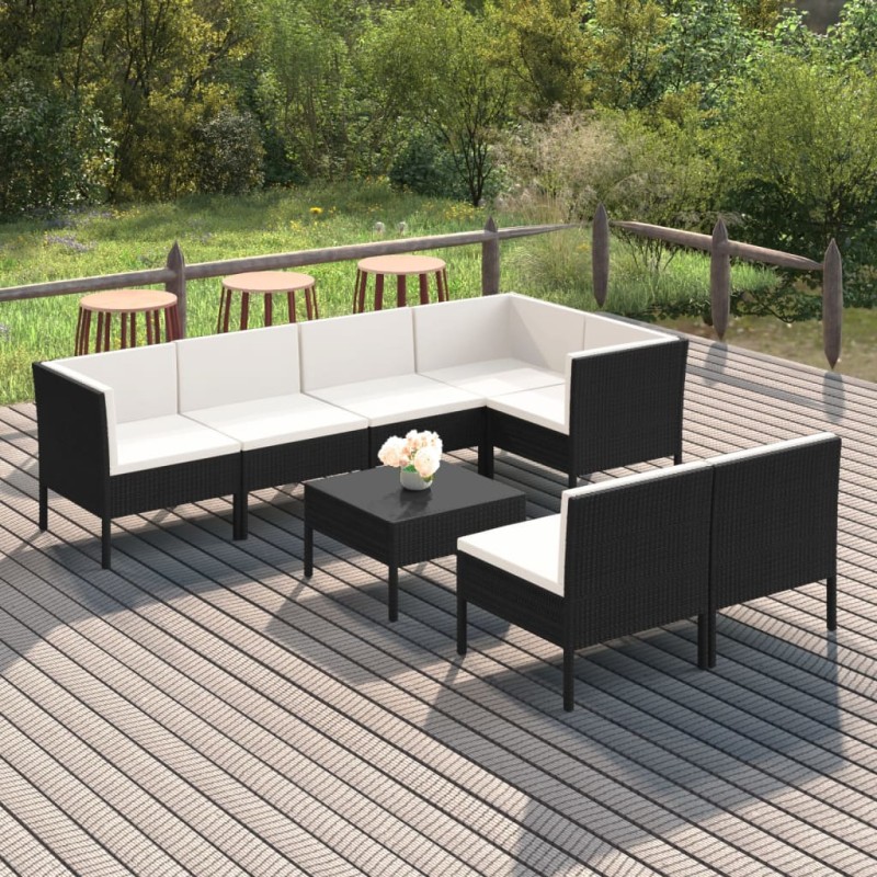 vidaXL Set Divani da Giardino 8 pz con Cuscini in Polyrattan Nero vidaXL Set Divani da Giardino 8 pz con Cuscini in Polyrattan Nero