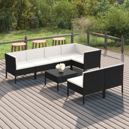 vidaXL Set Divani da Giardino 8 pz con Cuscini in Polyrattan Nero