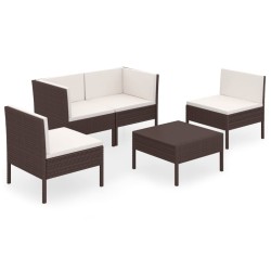 vidaXL Set Divani da Giardino 5 pz con Cuscini in Polyrattan Marrone