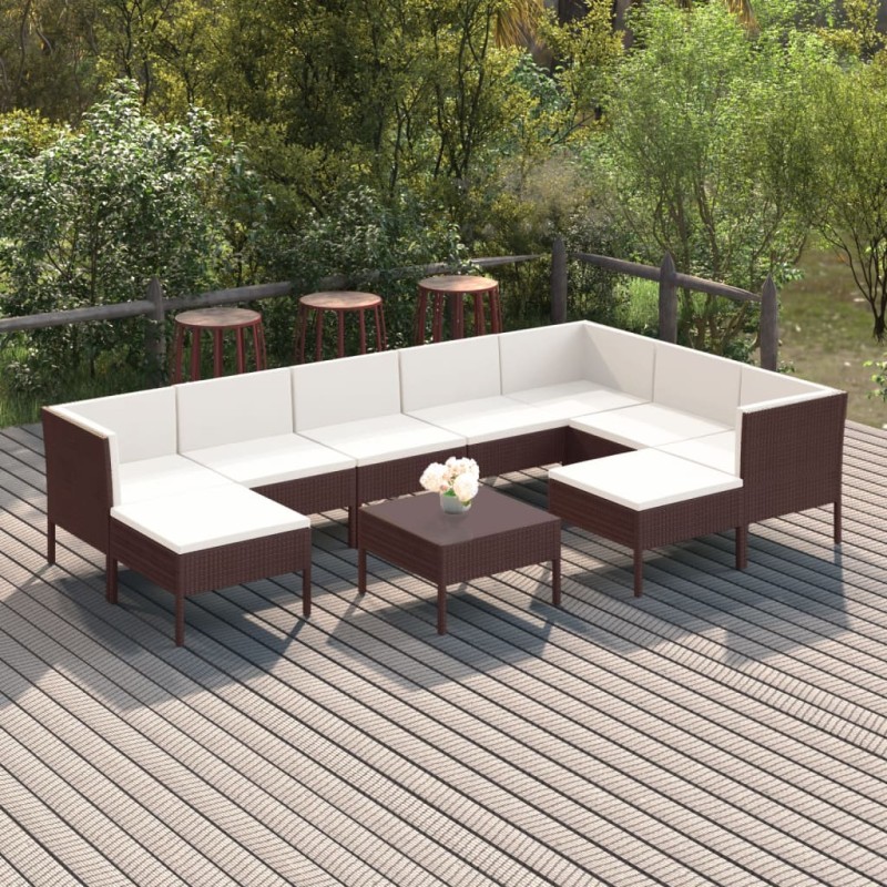 vidaXL Set Divani da Giardino 10 pz con Cuscini in Polyrattan Marrone vidaXL Set Divani da Giardino 10 pz con Cuscini in Polyrattan Marrone