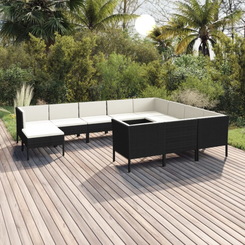 vidaXL Set Divani da Giardino 11 pz con Cuscini in Polyrattan Nero vidaXL Set Divani da Giardino 11 pz con Cuscini in Polyrattan Nero