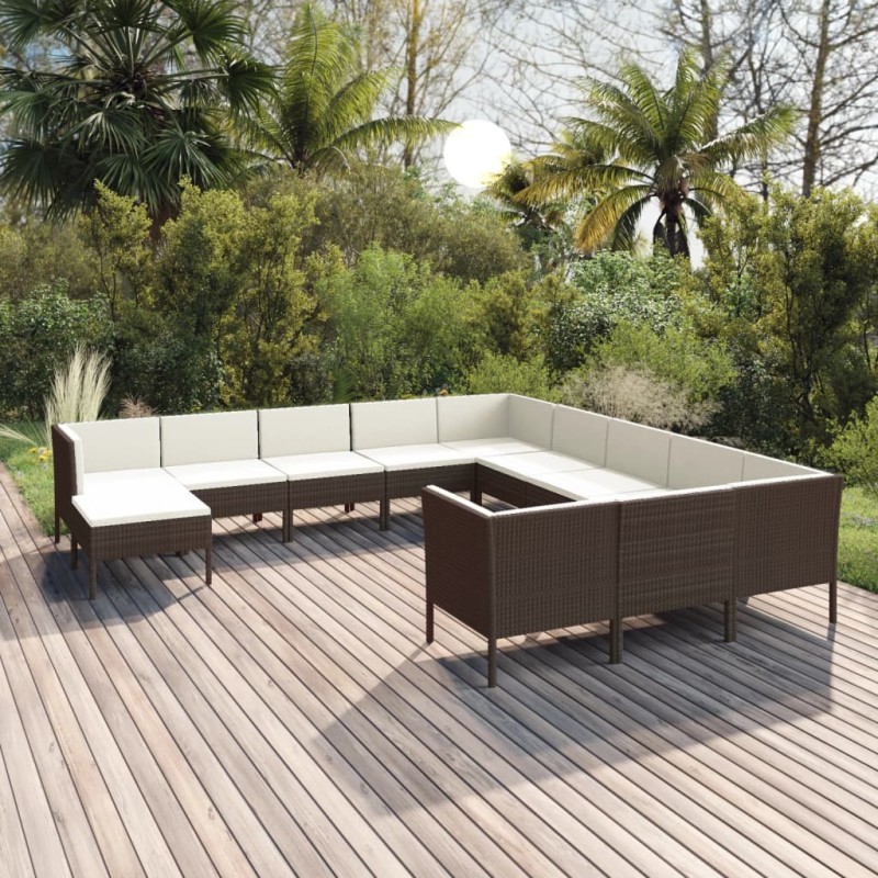 vidaXL Set Divani da Giardino 12 pz con Cuscini in Polyrattan Marrone vidaXL Set Divani da Giardino 12 pz con Cuscini in Polyrattan Marrone