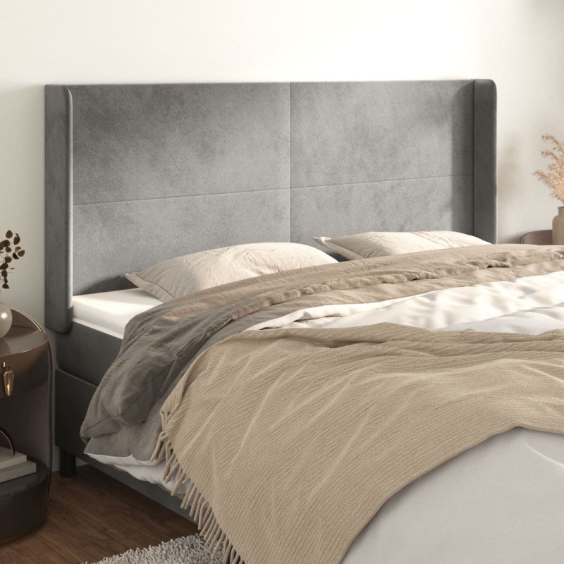 Testiera ad Orecchio Grigio Chiaro 163x16x118/128 cm in Velluto Testiera ad Orecchio Grigio Chiaro 163x16x118/128 cm in Velluto
