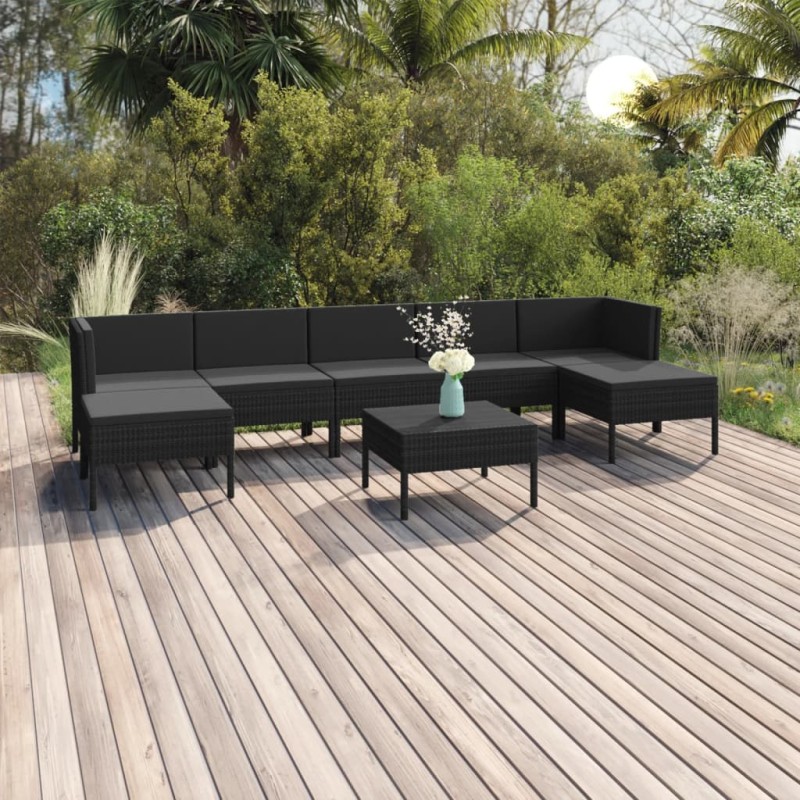 vidaXL Set Divani da Giardino 8 pz con Cuscini in Polyrattan Nero vidaXL Set Divani da Giardino 8 pz con Cuscini in Polyrattan Nero