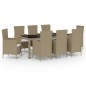 vidaXL Set Mobili da Pranzo da Giardino 9pz e Cuscini Polyrattan Beige