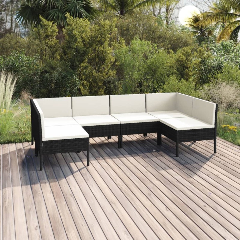 vidaXL Set Divani da Giardino 6 pz con Cuscini in Polyrattan Nero vidaXL Set Divani da Giardino 6 pz con Cuscini in Polyrattan Nero