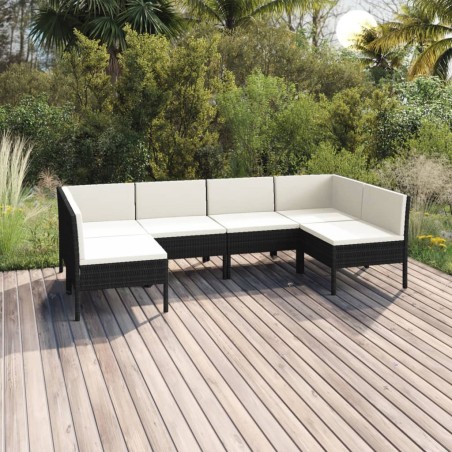 vidaXL Set Divani da Giardino 6 pz con Cuscini in Polyrattan Nero