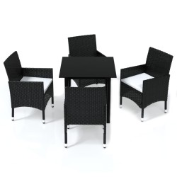 vidaXL Set da Pranzo per Giardino 5 pz con Cuscini in Polyrattan Nero