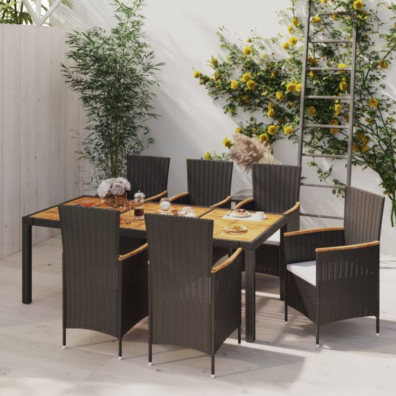 vidaXL Set da Pranzo da Giardino 7 pz con Cuscini in Polyrattan Nero vidaXL Set da Pranzo da Giardino 7 pz con Cuscini in Polyrattan Nero